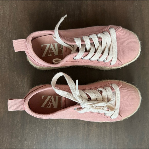 Zara Girls Pink Canvas Jute Platform Espadrille - Size 32 (US 1) - Like New - Picture 4 of 8